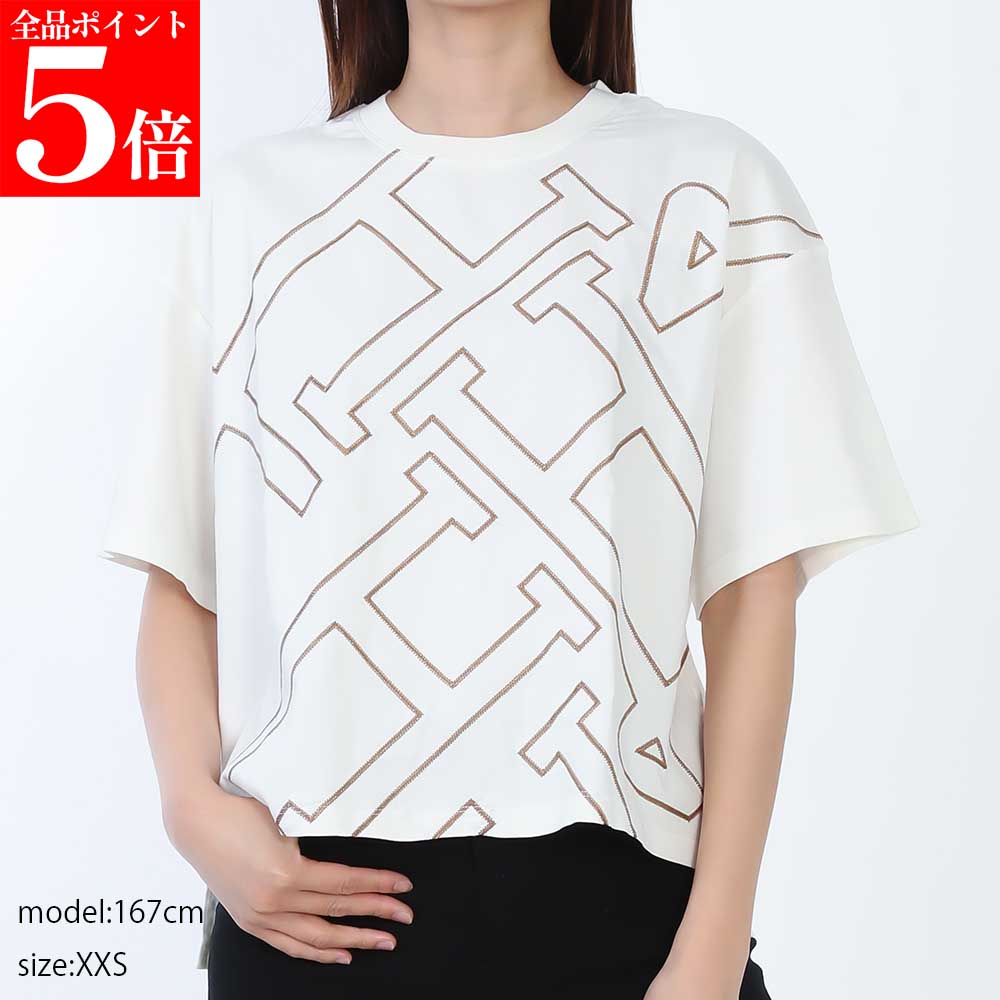 Rakuten - 【正規品・新品・GW直前スーパーSALE全品P5倍＆全品5％値引きクーポン30日迄】HERNO Tシャツ JG000306D 52131 半袖 カットソー レディース コットン 刺繍 ロゴ 女性用 婦人用