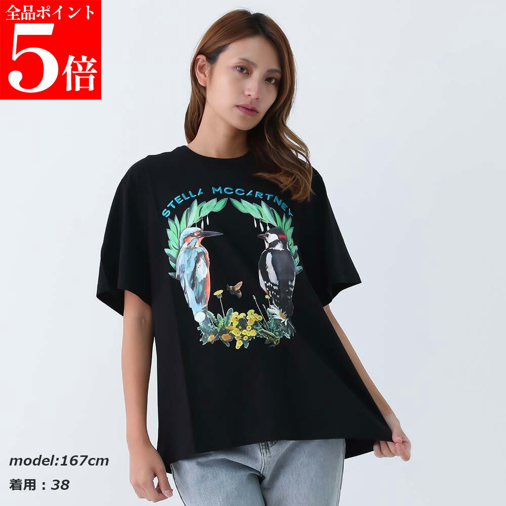 Rakuten - 【正規品・新品・GW直前スーパーSALE全品P5倍＆全品5％値引きクーポン30日迄】STELLA McCARTNEY ステラマッカートニー511240 3SPX07 1000 バードクレストプリント Tシャツ ブラック