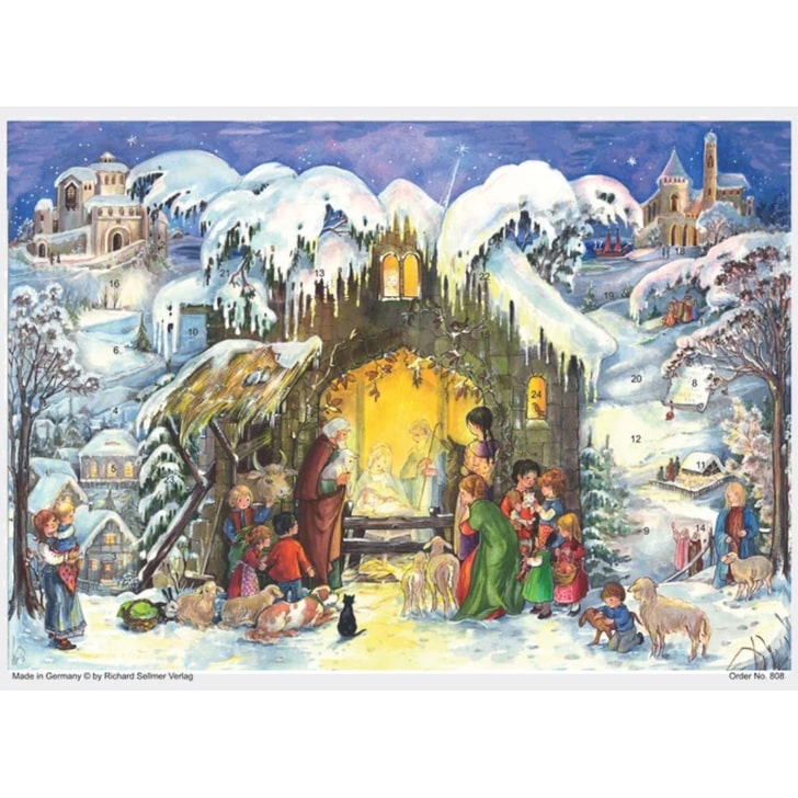【送料無料】ドイツ アドベントカレンダー イエス誕生 M A4サイズ イエスキリスト 馬小屋 クリスマス カード ク 雪 子供 動物 絵画 インテリア 窓 リチャードセルマー 買い回りキャンペーン