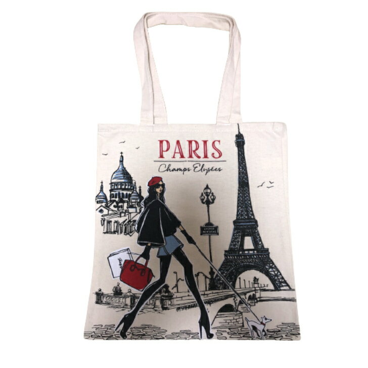 トートバッグ レディース パリ土産 A4 エッフェル塔 キャンバス ショルダーバッグ 人気 生成り シンプル Paris 可愛い オシャレ 送料無料のサムネイル