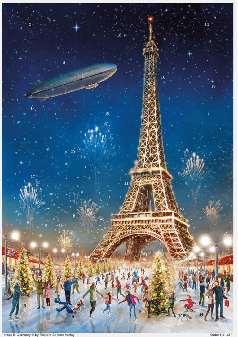 ドイツ アドベントカレンダー A3サイズ パリ エッフェル塔 クリスマス クリスマスツリー クリスマスマーケット アイススケート 花火 リチャード セルマー 夜空 絵画