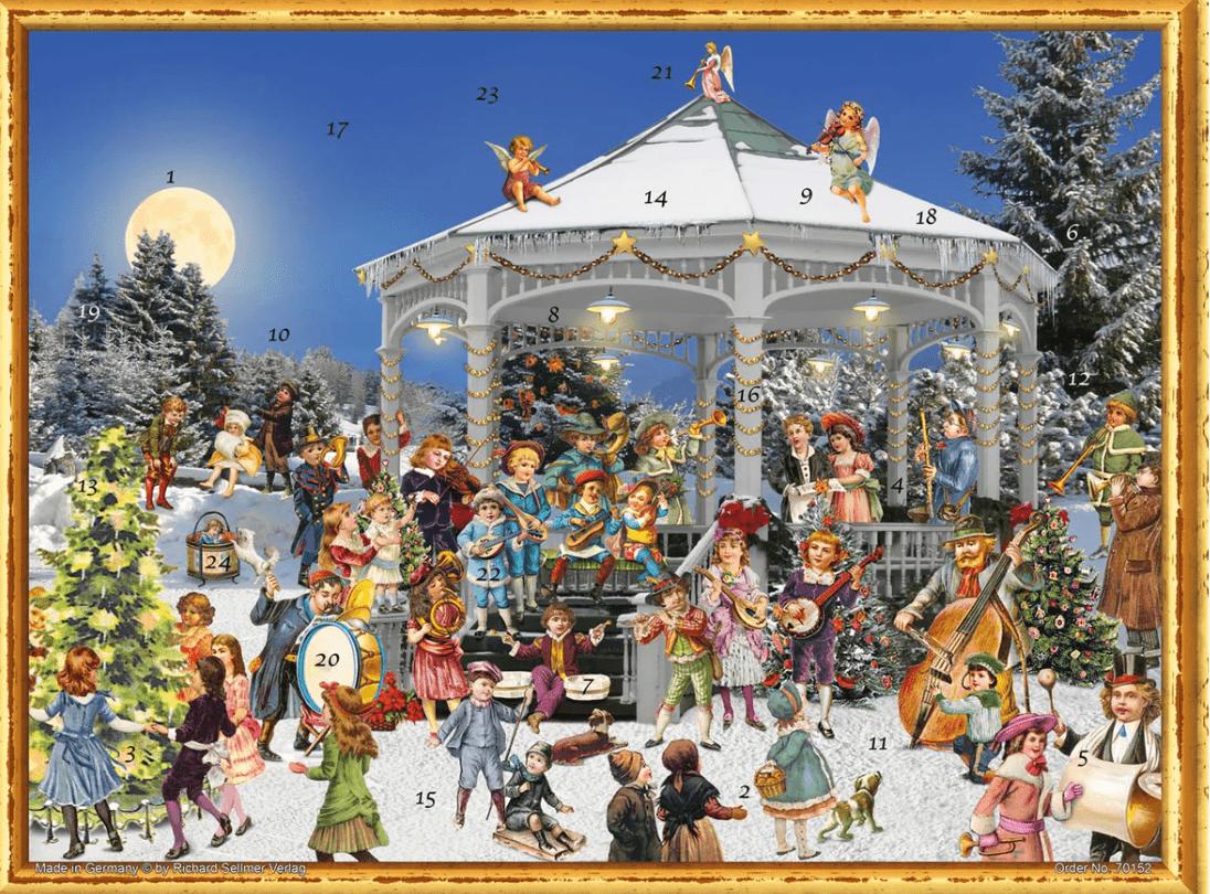 ドイツ アドベントカレンダー パビリオン L 大判サイズ クリスマスツリー 天使 エンジェル クリスマス コンサート 音楽隊 月夜 絵画 インテリア