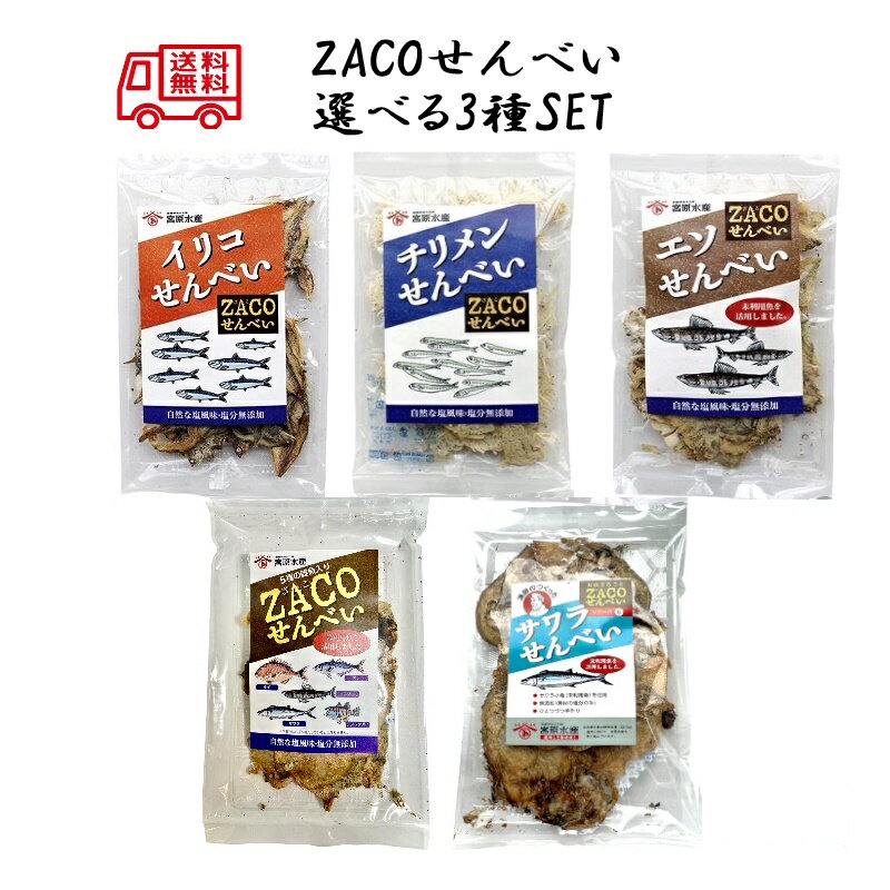 (送料無料)ZACOせんべい 選べる3袋セット アジ エソ サワラ テンジクダイ ちりめん イリコ 宮原水産 内容量1袋15g クリックポスト 減塩 自然食品 ...