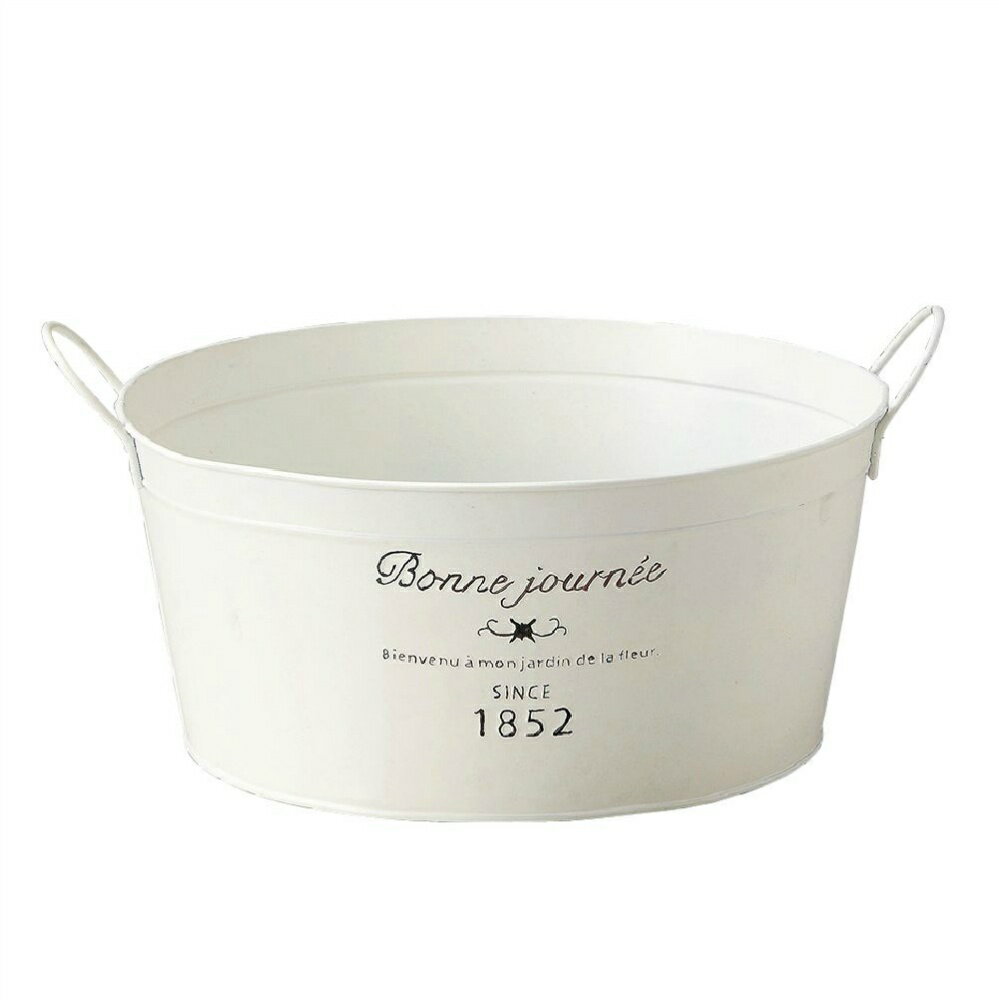 Glass Bowls - 【送料無料】ナチュラルブリキポットサークルL　ホワイト　2個セット　3142-A【代引不可】〈北海道・沖縄・離島・一部地域は別途送料がかかります〉