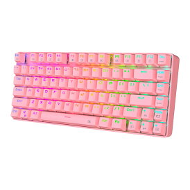 e元素 ゲーミングキーボード ワイヤレス メカニカルキーボード 赤軸 茶軸 青軸 全81キー防衝突 2.4GHZ無線 USB有線接続 RGB発光LEDバックライト テンキーレス 英語配列 オフィス/ゲーミング用 防水仕様 角度調整 Windows/Mac OS対応(ピンク)