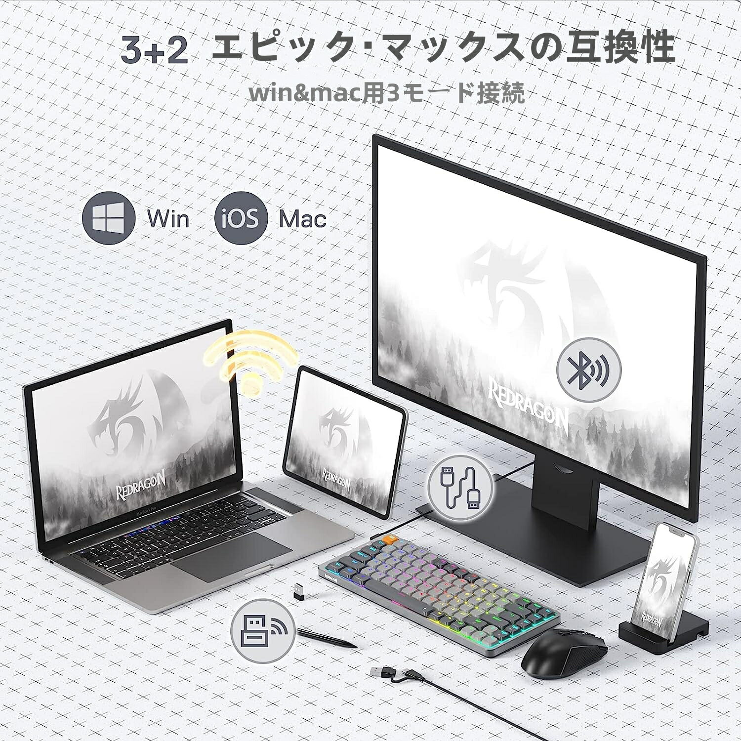 【在庫処分30%OFFクーポン】75%ワイヤレスRGBメカニカルキーボード84キー 赤軸 Bluetooth/2.4Ghz/USB有線の3つモード接続 超薄型ゲーミングキーボード アルミニウムトッププレート付き Win/Macシステム対応 PC/ラップトップ/スマートフォン用のキーボード 画像3