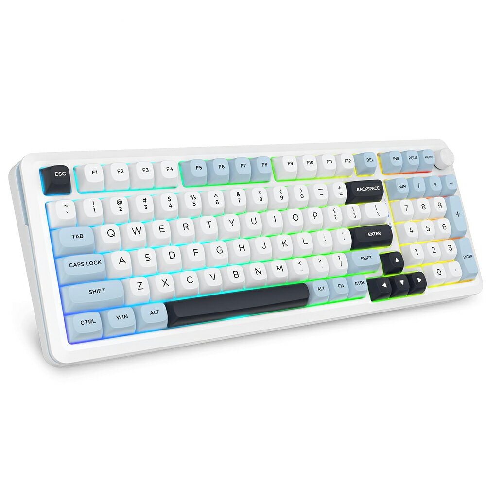 e元素 Z-98ワイヤレスメカニカルキーボード BT/有線/2.4G 3つ接続対応 テンキー付き98キー 銀軸 Windows/Macに対応 英語配列