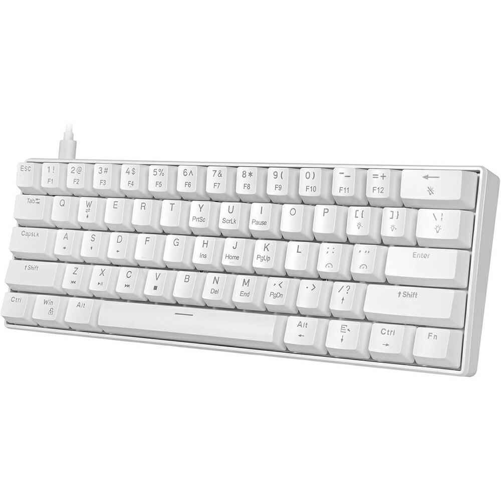 HUO JI 60% メカニカルキーボード USB有線 赤軸 ゲーミング 英語配列 静音 高速応答 テンキーレス レインボーLEDバックライト コンパクト パソコンキーボード Windows/Mac/ PS5対応 (ホワイト)