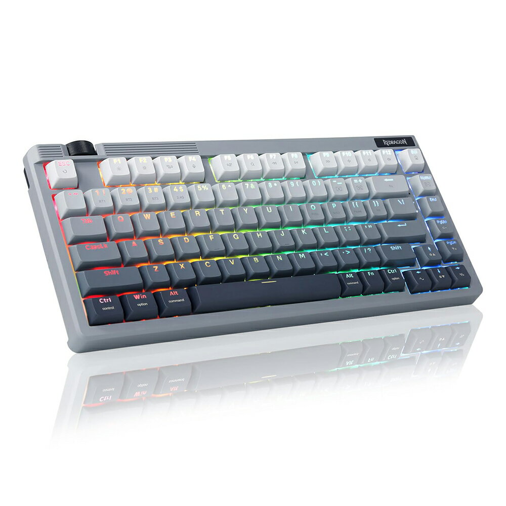 Rakuten - 【銀軸×ガスケット】Redragon ワイヤレス 75% ゲーミングキーボード メカニカル ホットスワップ 3モード接続 4000mAh RGBバックライト 英語配列 ノブ搭載