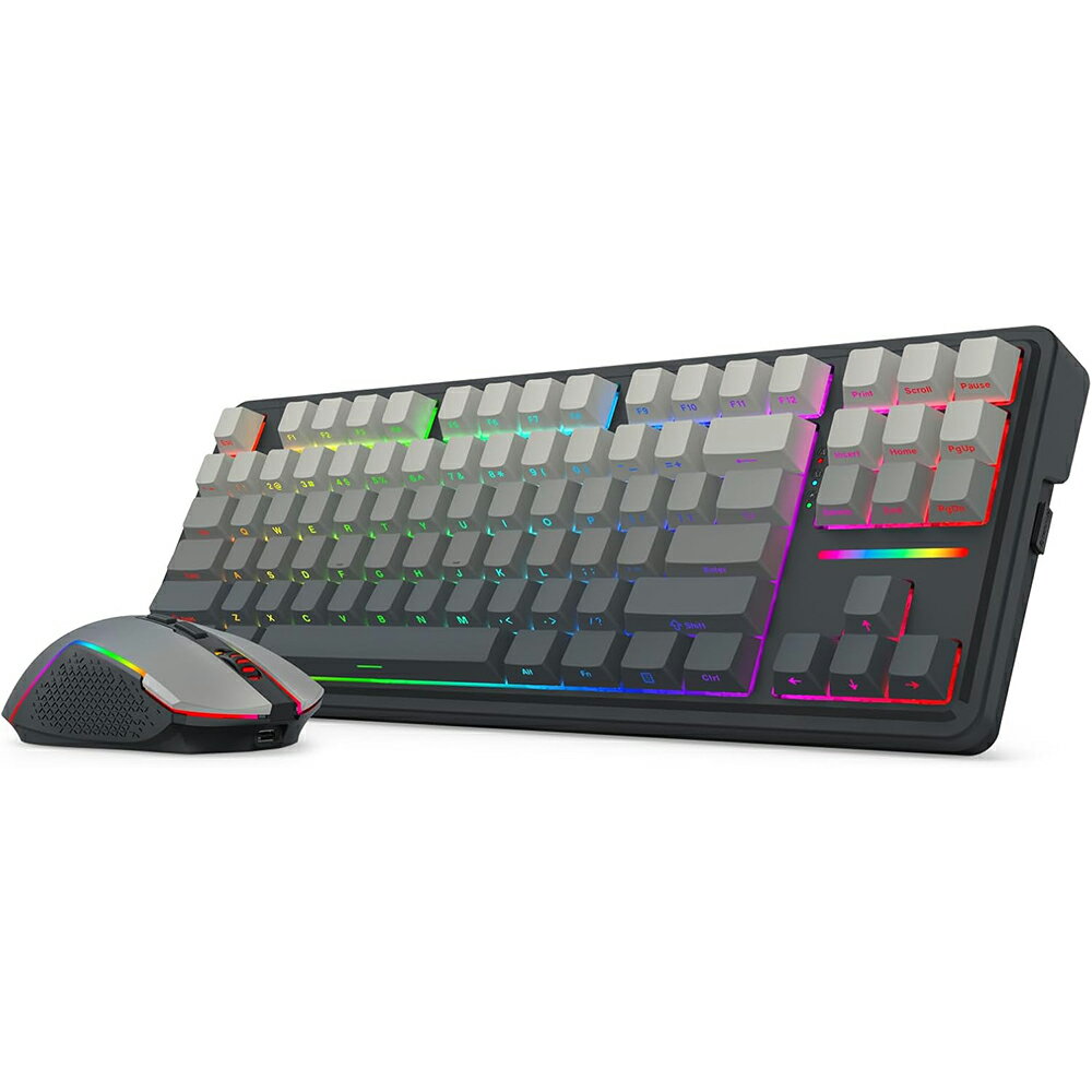 Redragon ワイヤレス ゲーミングキーボード マウスセット 75% 銀軸 メカニカル ガスケット ホットスワップ 3モード接続（BT/2.4G/有線） 12400DPI RGB 充電式 英語配列 テンキーレス PBTキーキャップ Windows/Mac対応