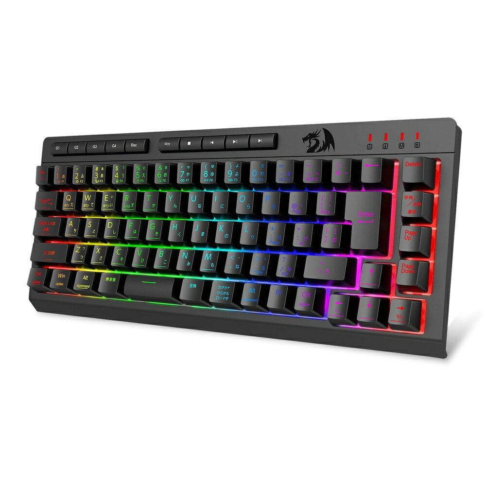 【新発売記念｜3,000円以上で399円OFFクーポン】Redragon K519 ワイヤレス ゲーミングキーボード 日本語配列 JIS 60% コンパクト 静音 メンブレン Bluetooth 2.4GHz USB-C有線 3WAY接続 4000mAh RGB マクロキー 26キーアンチゴースト Windows Mac対応 ブラック