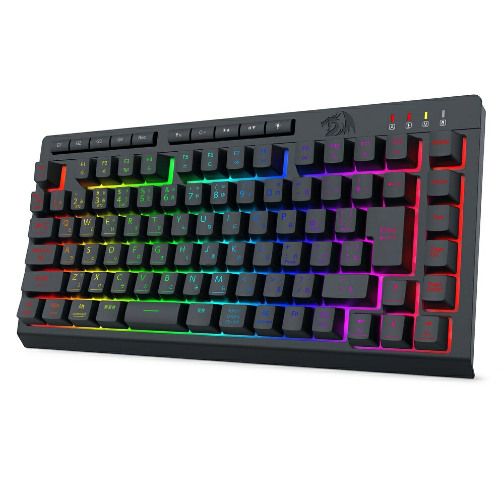 【新発売記念｜3,000円以上で399円OFFクーポン】ゲーミングキーボード ワイヤレス 日本語配列 JIS 75% テンキーレス Redragon K524 Bluetooth 2.4GHz USB-C有線 3WAY接続 静音 メンブレン RGB マクロキー 26キー同時押し Windows Mac対応 ブラック