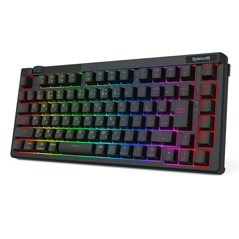 【新発売記念｜3,000円以上で399円OFFクーポン】ゲーミングキーボード ワイヤレス 日本語配列 JIS 75% メカニカルキーボード ノブ付き 赤軸 ホットスワップ ガスケット構造 Bluetooth 2.4GHz USB-C有線 3WAY接続 RGB Nキーロールオーバー PBTキーキャップ Redragon K757