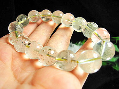 グリーン　ファントム水晶　/大きさ：12mm珠/内径：約17cm/3Aグレード/龍の彫刻