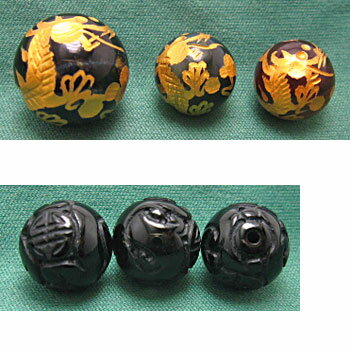 【全14個入り】ホークスアイア、レッドタイガーズアイ、オニキス、16mm珠＆12mm珠　彫刻パーツアソート/1mm穴貫通/四神獣/五爪龍（青龍）/鳳凰/登竜紋/パーツ