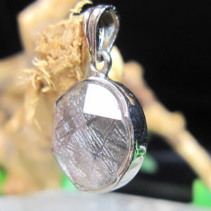 ギベオン＆六芒星水晶　シルバーペンダントトップ　14x5mm