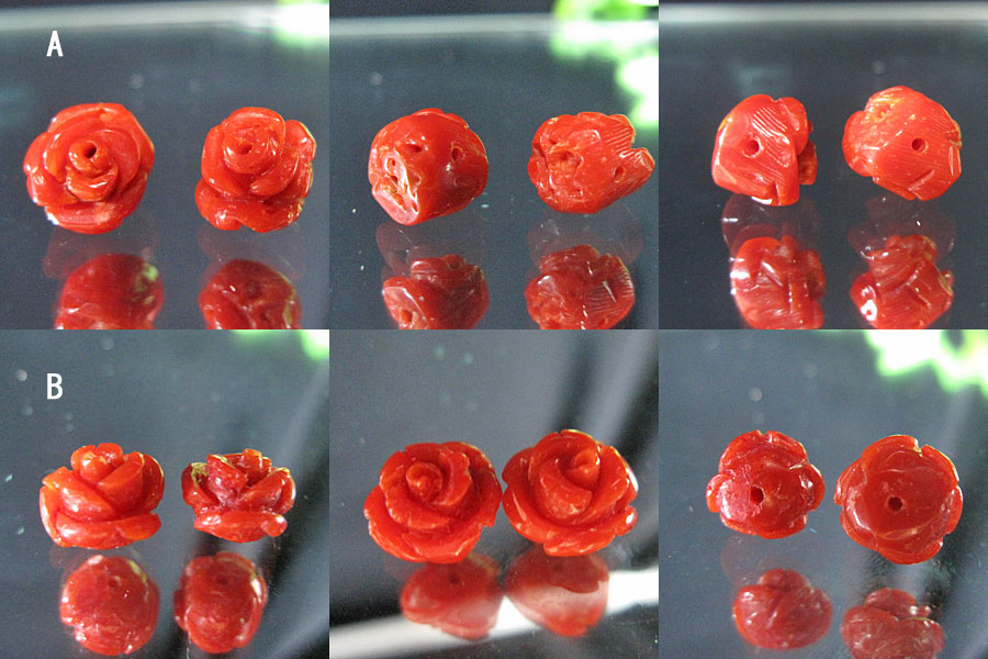 【天然石 カボション　ルース】サンゴ　珊瑚　紅珊瑚　バラ型　2個/セット　　ジュエリーパーツ　/置物 風水 縁起物　厄除け祈願 縁起物 天然石 パワーストーン　アクセサリー