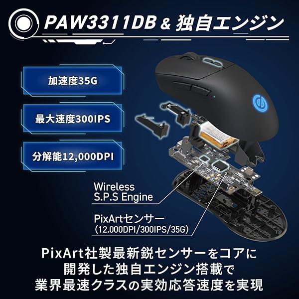スプラウツLLC 楽天市場店のエレコム ゲーミングマウス ワイヤレス 無線2.4GHz/有線両対応 V custom VM500 充電式 8ボタン DPI120｜アングル3