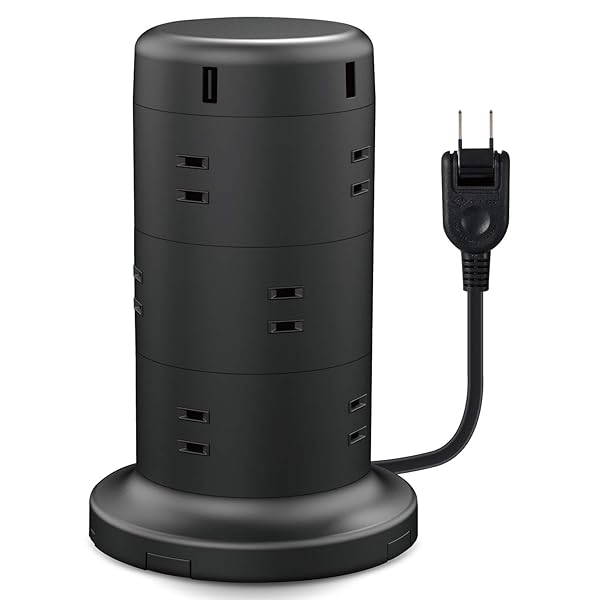 樂天商城 - エレコム 電源タップ タワー型 延長コード [ 12個口 & USB×5ポート ] 固定パーツ付 雷ガード ほ