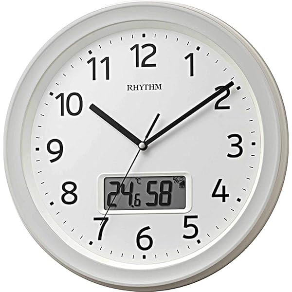 樂天商城 - リズム(RHYTHM) 掛け時計 電波時計 アナログ デジタル 連続秒針 温度 湿度 カレンダー 白 Φ32.5x5