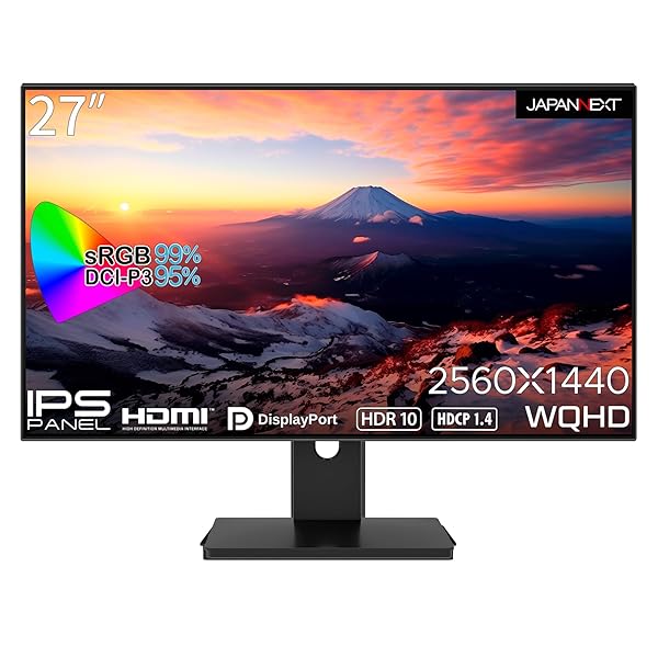 JAPANNEXT 27インチ モニター WQHD 2560x1440解像度 IPS ディスプレイ (HDMI/DisplayPort/スピーカー内蔵/VES