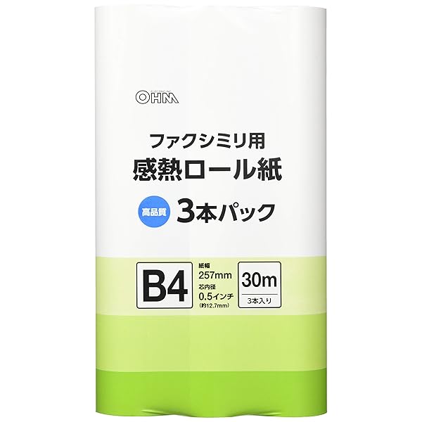 感熱ロール紙 ファクシミリ用 B4 芯内径0.5インチ 30m 3本パック_OA-FTRB30T 01-0732ブランドオーム（OHM）色オープンモデルOA-FTRB30T商品説明【商品概要】タッチスクリーン3本入り芯内径：0.5インチ（約12.7mm）3本入り3本入り【商品説明】【商品詳細】ブランド：オーム（OHM）商品種別：文房具・オフィス用品商品名：感熱ロール紙 ファクシミリ用 B4 芯内径0.5インチ 30m 3本パック_OA-FTRB30T 01-0732製造元：オーム(OHM)商品番号：OA-FTRB30T発売日：2018年01月01日商品内容：B4色：オープン商品タイプ：3本パック【当店からの連絡】【配送について】当店では複数の物流拠点から発送しております。外装箱が提携配送センターのものである場合がございますが、品質に問題はございません。あらかじめご了承ください。