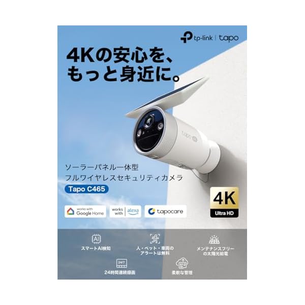 Tapo(タポ) 防犯カメラ 屋外 ソーラー 配線工事不要 4K 800万画素 ワイヤレス ソーラーパネル一体型 監視カメラ A sproutsllc-10062268 スプラウツLLC 楽天市場店 サンプル画像2