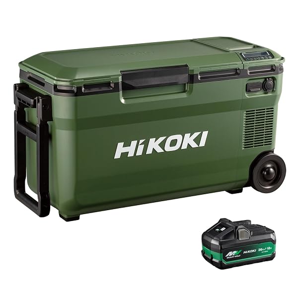 HiKOKI(ハイコーキ) 14.4/18V コードレス ポータブル 冷温庫 UL18DE 36L 大容量 3部屋モード対応 -18℃~60℃ 17段階温度設定 USB-A USB-C DC12V端子搭載 ACアダプタ 車載用DCコード 大容量蓄電池1個付き フォレストグリーン UL18DE(WMGZ)ブランドHiKOKI(ハイコーキ)色フォレストグリーンモデルUL18DE商品説明【商品概要】大容量の36Lタイプ！　2Lペットボトルが10本入る！最大3部屋モードに対応！冷凍・冷蔵・保温が同時に出来る！　※隣接する部屋同士の最大温度差は60℃までです。大容量36L！左8L、中央8L、右15Lに分割可能！冷凍・冷蔵・保温が出来て使い方がさらに広がる！機体寸法:縦340×横829×高さ450mm 質量:20.1kg(蓄電池装着無し)、21.1kg(BSL36B18X 1個装着時)標準付属品:蓄電池BSL36B18X×1、ACアダプタ、車載用DCコード、仕切り板、クリアトレイ【商品説明】【商品詳細】ブランド：HiKOKI(ハイコーキ)商品種別：保温・冷温庫商品名：HiKOKI(ハイコーキ) 14.4/18V コードレス ポータブル 冷温庫 UL18DE 36L 大容量 3部屋モード対応 -18℃~60℃ 17段階温度設定 USB-A USB-C DC12V端子搭載 ACアダプタ 車載用DCコード 大容量蓄電池1個付き フォレストグリーン UL18DE(WMGZ)製造元：HiKOKI(ハイコーキ)商品番号：UL18DD商品内容：並色：フォレストグリーン商品タイプ：バッテリー1個付【当店からの連絡】【配送について】当店では複数の物流拠点から発送しております。外装箱が提携配送センターのものである場合がございますが、品質に問題はございません。あらかじめご了承ください。