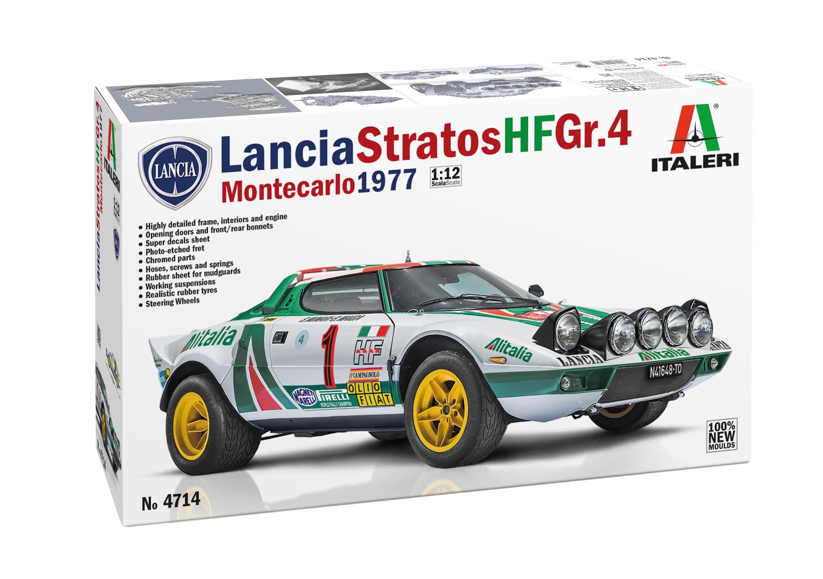 イタレリ タミヤ 1/12 カーシリーズ No.4714 ランチア ストラトス HF Gr.4 モンテカルロ 1977 プラモデル 37707 (自動車)ブランドItaleri色成型色モデル4714商品説明【商品概要】組み立て塗装が必要なプラモデル。別途、接着剤や工具、塗料等が必要。1/12スケール未塗装プラスチック組み立てキット完成時サイズ:全長309mm1970年代の世界ラリー選手権において圧倒的な強さを見せた名車「ランチア ストラトス HF」が100％新規設計、1/12スケールで登場フェラーリ・ディーノから派生した2400ccのV6エンジンをはじめ、車体フレーム、燃料タンク、室内など実車の構造を詳細に再現【商品説明】【商品詳細】ブランド：Italeri商品種別：車・トラック商品名：イタレリ タミヤ 1/12 カーシリーズ No.4714 ランチア ストラトス HF Gr.4 モンテカルロ 1977 プラモデル 37707 (自動車)製造元：Italeri商品番号：4714発売日：2025年08月02日商品内容：1.4kg色：成型色【当店からの連絡】【配送について】当店では複数の物流拠点から発送しております。外装箱が提携配送センターのものである場合がございますが、品質に問題はございません。あらかじめご了承ください。