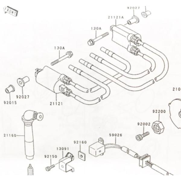 ZZR1100(ZXT10D)　プラグキャップ　1台分　図中(21160番)　21160-1098　(21160-1087より品番統一)　4個 373K21160-1098X4