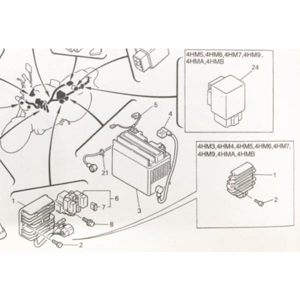 XJR400/R(4HM)　4HM3から(1995年モデルから)　レギュレーター　(レクチファイア　レクチファイヤ)　図中(1番)　4HM-81960-01　(4HM-81960-00より品番統一) 405K4HM-81960-01