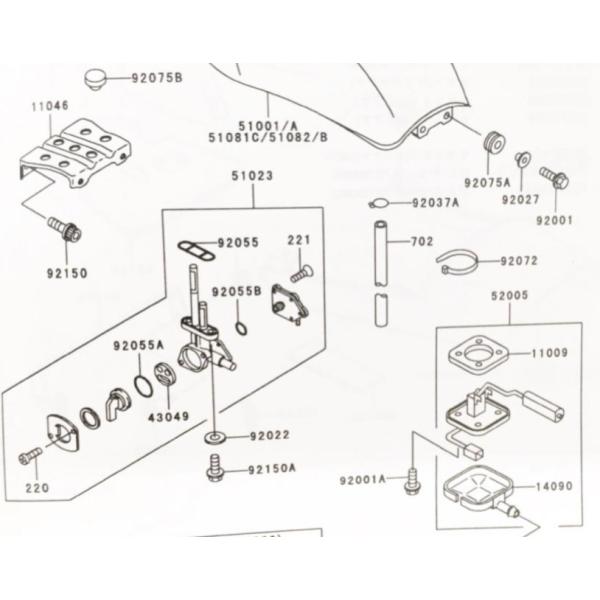 ゼファー750(ZR750C)　車体番号ZR750C-079765まで　フューエルゲージ 　図中(52005番)　52005-5004　(52005-1101　52005-1147　より品番統一) 615K52005-5004