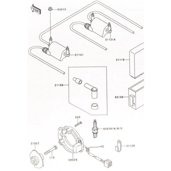 Rakuten - ゼファー750RS(ZR750C)　イグニッションコイル　1台分　図中(21121番＆21121A番)　21121-1177　21121-1178 622K21121-1177-21121-1178