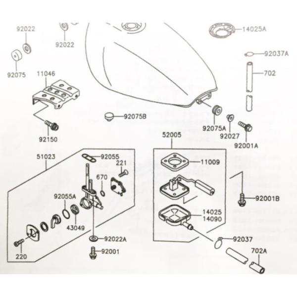 ゼファー400(ZR400C)　フューエルゲージ (フューエルメーター　　燃料計　フューエルユニット　)　図中(52005番)　52005-5003　(52005-1099より品番統一) 62K520055003