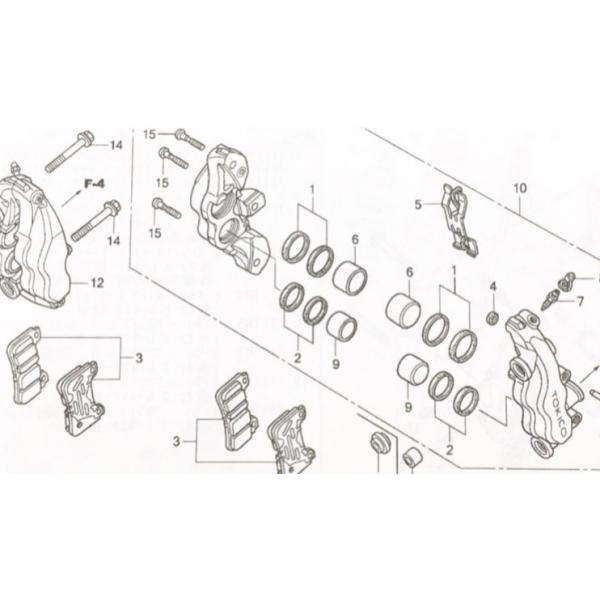 Rakuten - CBR1000RR(SC57)　フロントブレーキキャリパーピストンシールセット　1台分　図中(1番＆2番)　06451-MEL-003　06452-MEL-003 658K06451-MEL-003X4-06452-MEL-003X4