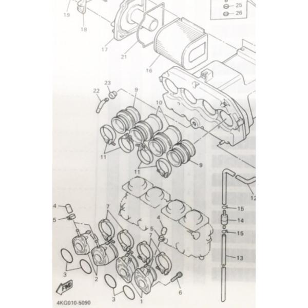 Rakuten - XJR1200/R(4KG)　インシュレーター＆Oリング　1台分　図中(1＆2＆3)　4KG-13586-01(4KG-13586-00) 4KG-13596-01(4KG-13596-00) 93210-40659　 667K4KG-13586-01X2-4KG-13596-01X2-93210-40659X4
