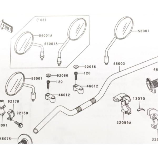 スーパーシェルパ(KL250G)　車体番号KL250G-048000まで　バックミラー左右セット　図中(56001A番)　56001-1339　2個 823K-56001-1339X2