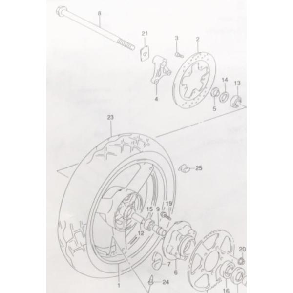 イナズマ400(GK7BA) リヤアクスルシャフト (リアアクスルシャフト) 図中(8番) 64711-03F00 969K-64711-03F00