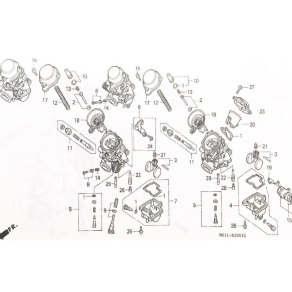 CB1000SF(SC30) キャブレターガスケットセット (キャブO/H用)　1台分　 図中(1番) 16010-MZ5-920　4個　(16010-MV9-670 16010-MZ1-790より品番統一)　 　　 97K16010MZ5920X4