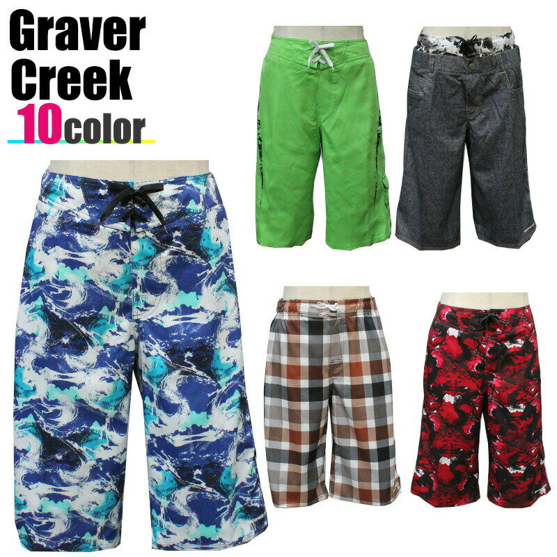 GRAVER CREEK メンズ サーフパンツ 水着 ロング 海 マリンスポーツ サーフィン 水着 チェック柄 デニム柄