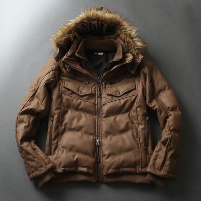 防寒 冬新作 中綿 ジャケット メンズ アウター メンズ ファー付き WET-PU レザー ダブルフェイス 送料無料 M L XL XXL