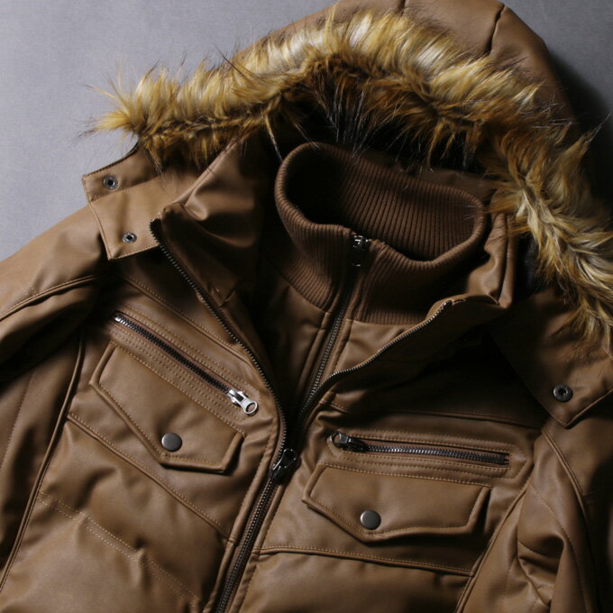 防寒 冬新作 中綿 ジャケット メンズ アウター メンズ ファー付き WET-PU レザー ダブルフェイス 送料無料 M L XL XXL