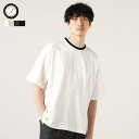 Tシャツ カットソー メンズ 春 春服 夏 夏服 日本製 国産 綿100 コットン ヘビーウェイト 天竺 ビッグサイズ オーバーサイズ 半袖 5分袖 ハーフスリーブ クルーネック ツートーン イージーケア オフホワイト ブラック AUD6414