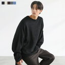 ニット トップス メンズ 秋 冬 秋服 冬服 長袖 オーバーサイズ モヘアライク アクリル ドルマンスリーブ クルーネック 軽量 保温 S M L