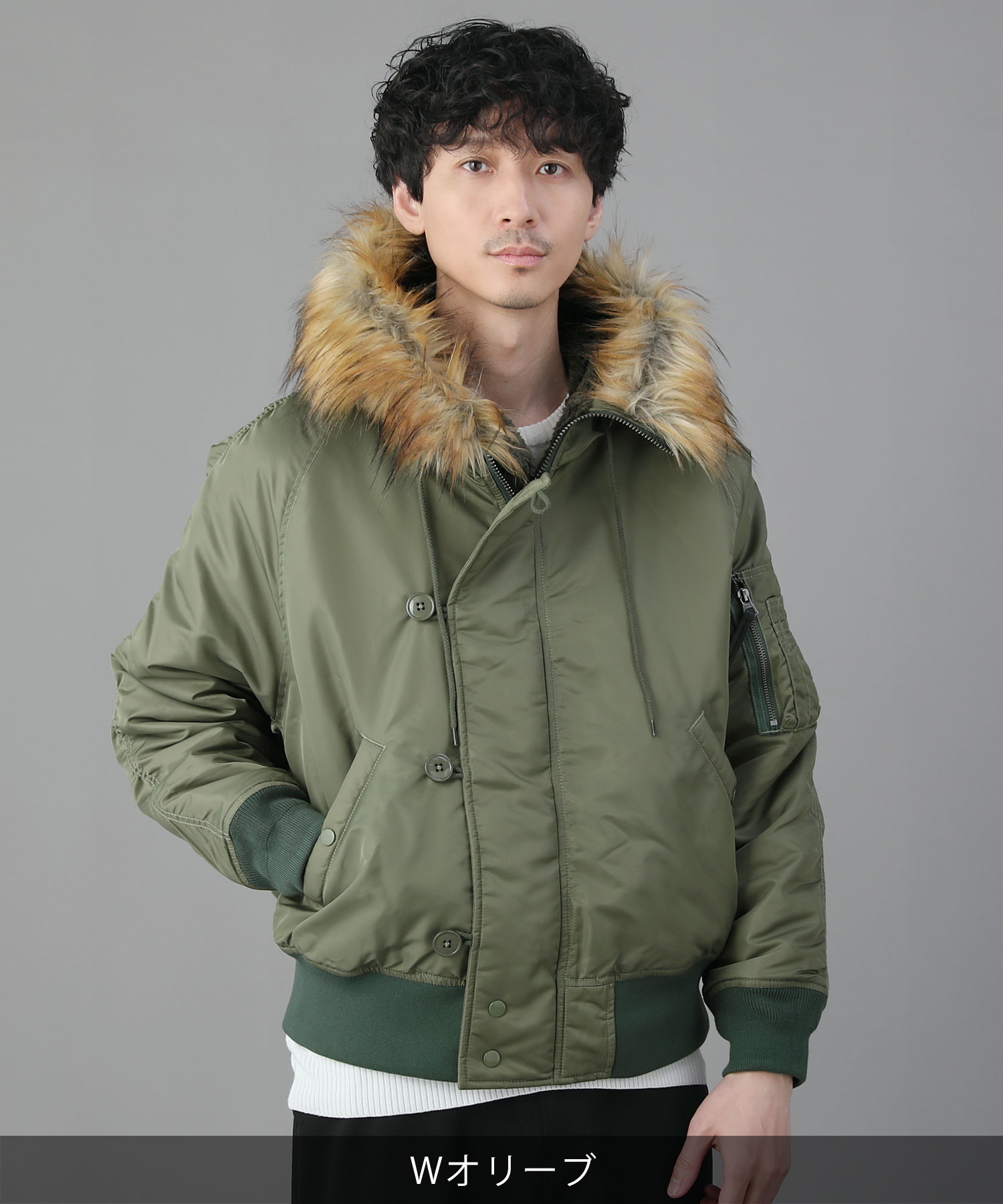 ジャケット フライトジャケット アウター メンズ 冬 冬服 N-2B ミリタリー ナイロンツイル 高機能中綿素材 シンサレート ファー ボア リブ TOP KHAKI ジョンブル TK234L01