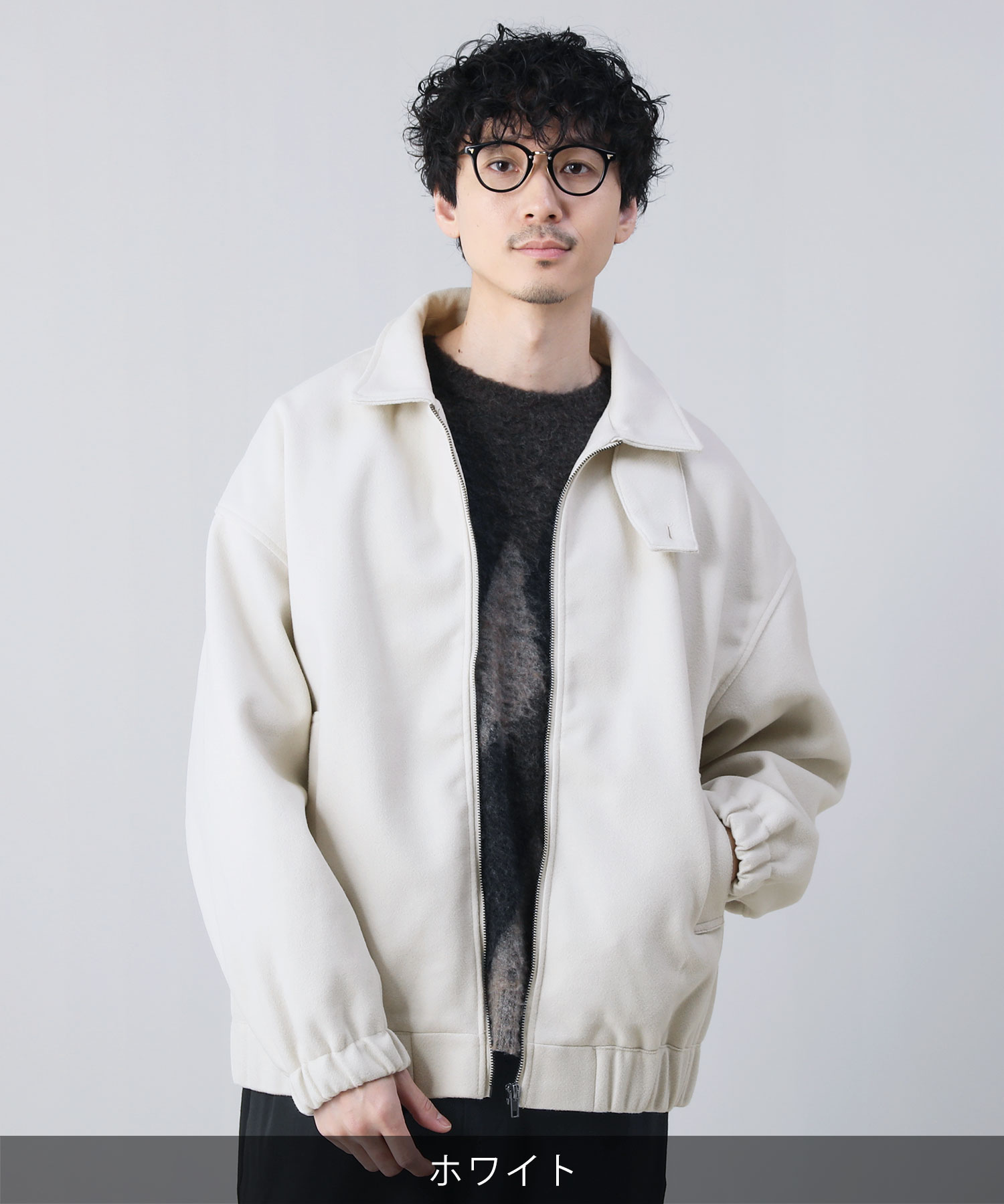 ジャケット ブルゾン ショートブルゾン アウター メンズ 春 春服 秋 秋服 冬 冬服 ウールライク チンストラップ 長袖 ポリエステルベージュ