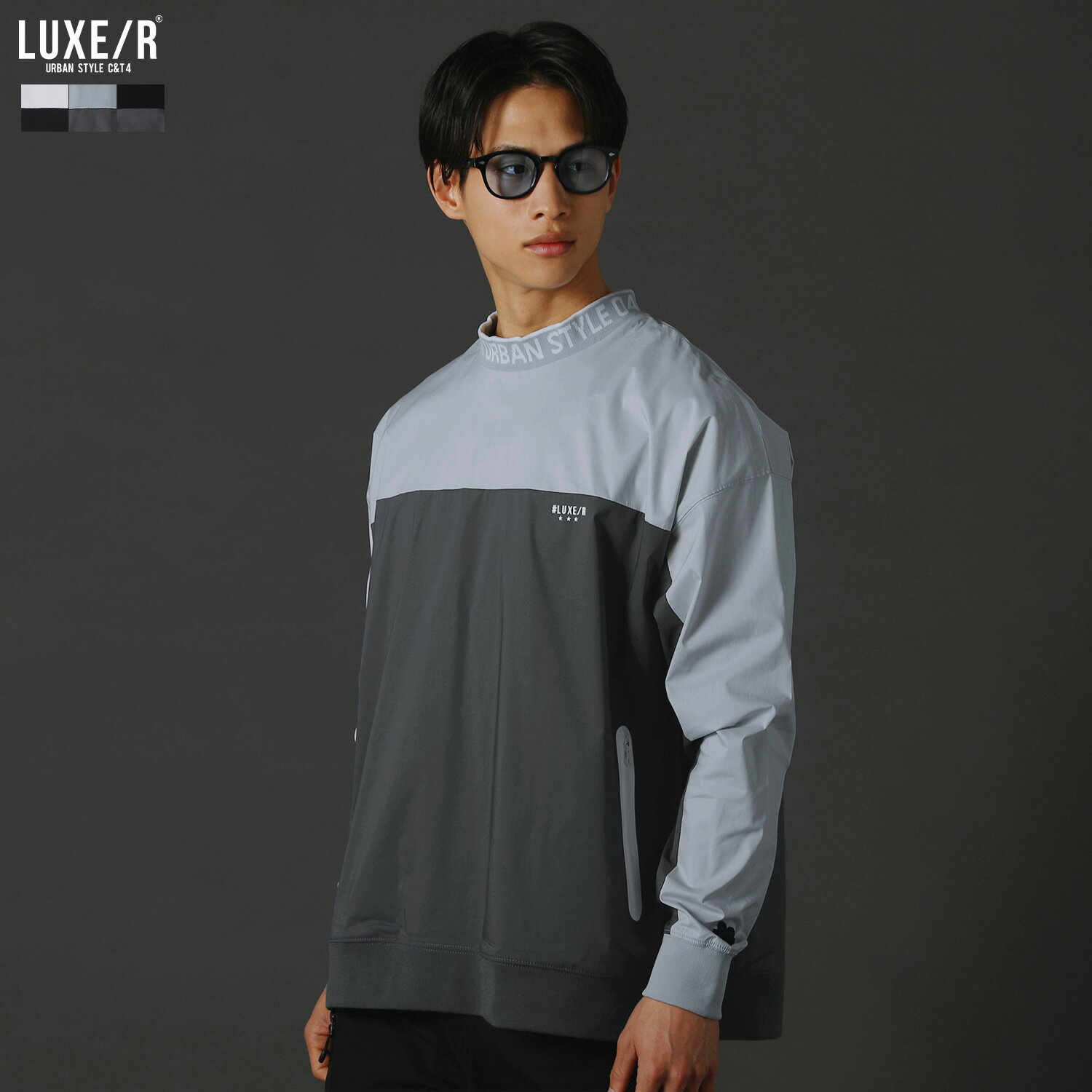 【セットアップ対応】 ゴルフウェア メンズ トップス プルオーバー 春 春服 秋 秋服 長袖 撥水 切替 配色 ハイネック ロゴ プリント 布帛 止水ジップ ス...