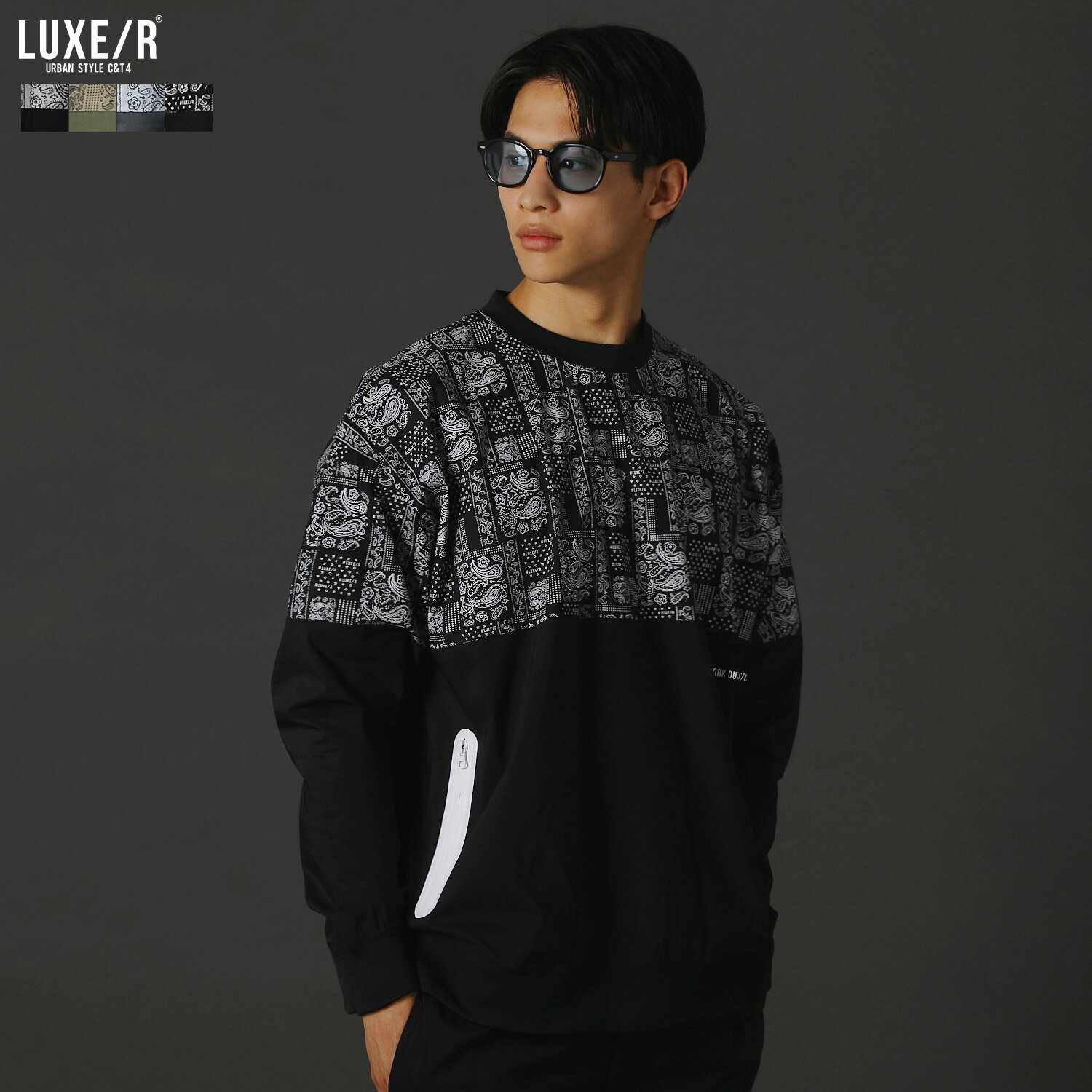 【セットアップ対応】 ゴルフウェア メンズ トップス プルオーバー 秋 秋服 春 春服 春 春服 長袖 撥水 バイカラー 切替 配色 ペイズリー柄 モックネック...