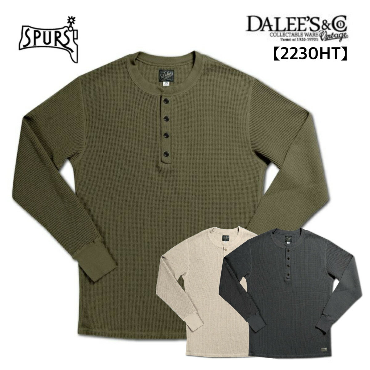 DALEE'S&CO (ダリーズ＆コー) 30s WAFFLE HENLY THERMAL  ヘンリーネック サーマル カットソー ニット ワッフル 防寒 保温 フラットシーマ ミリタリー インナー 長袖 コットン アメカジ メンズ 日本製 送料無料