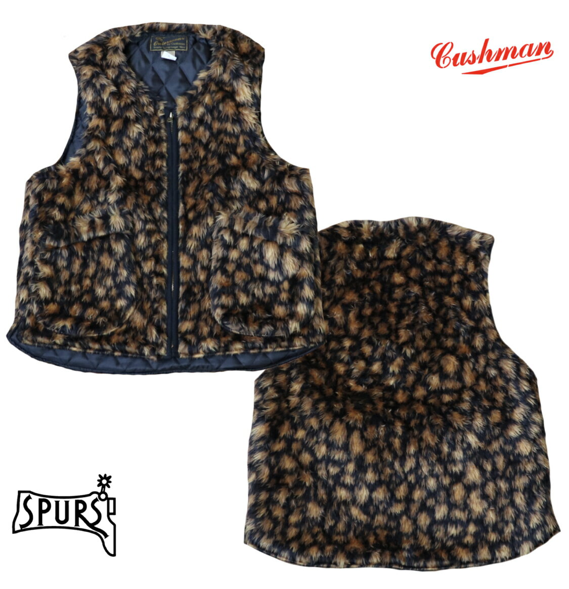 CUSHMAN クッシュマン) LEOPARD FUR VEST  ベスト レオパード ヒョウ柄 アニマル柄 アクリル 中綿 キルティング 50s アメカジ メンズ 日本製 送料無料